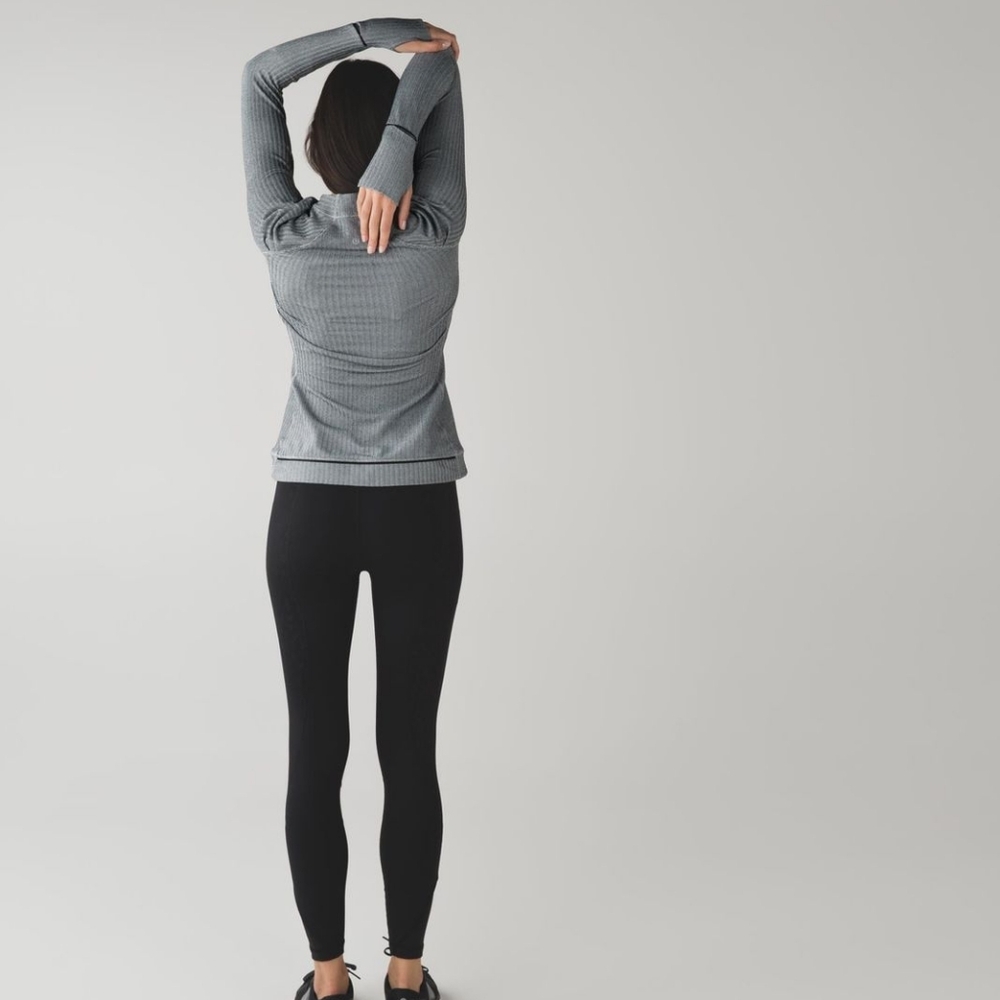 Lululemon Think Fast Long Sleeve Heathered Herringbone Silver Spoon Blk - Picture 3 of 11